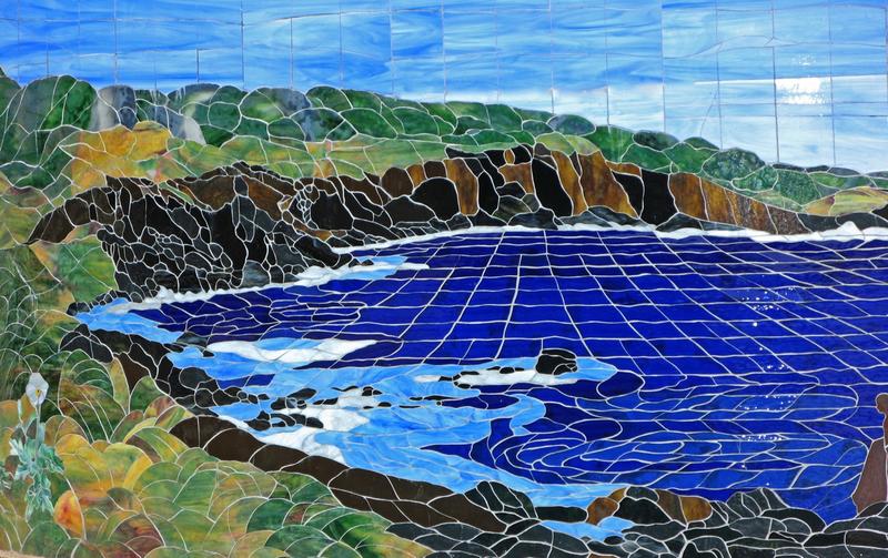 2007 Puakala at Puakea Bay, by Calley O'Neill, stained glass mosaic 5’ by 22’, Puakea Bay Ranch, Hawaii, detail
