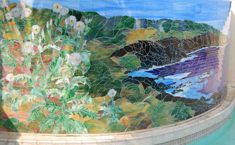 2007 Puakala at Puakea Bay, by Calley O'Neill, stained glass mosaic 5’ by 22’, Puakea Bay Ranch, Hawaii, detail
